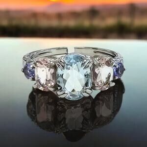 2.25ct Natural Aquamarine Morganite Tanzanite Ring 925 Sterling Silver Size 7.75
